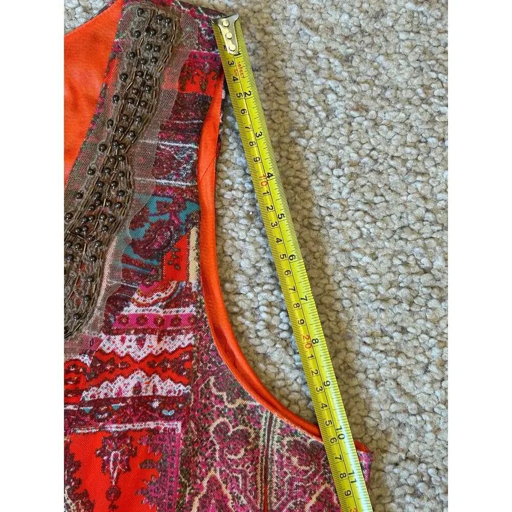 Reba Women’s 2X Boho Paisley Sleeveless Midi Dress Orange Embellished Plus Size